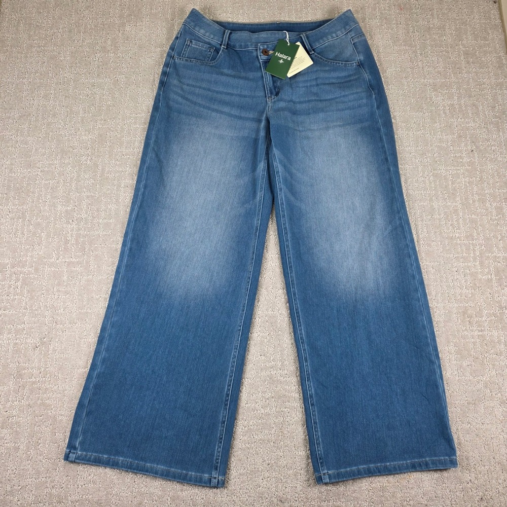 NEW Halara Flex High Waisted Wide Leg Jeans Blue Wash  Stretch Denim Size Medium